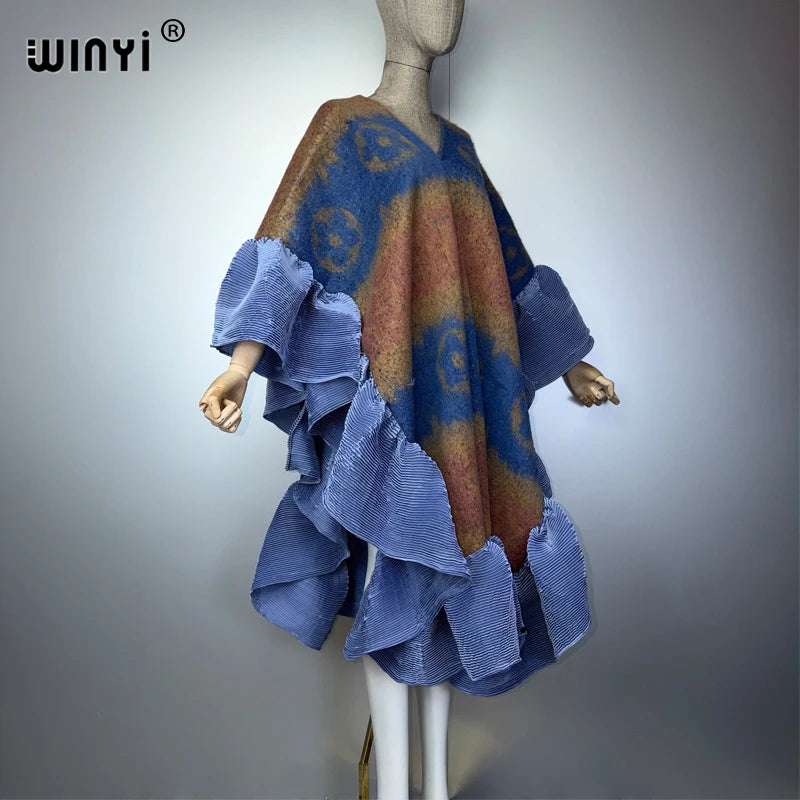 WINYI Abito Invernale Caldo, Mantella alla Moda, Poncho Invernale per Vacanze, Elegante Poncho da Festa per Donne, Mantello Boho, Abbigliamento Femminile