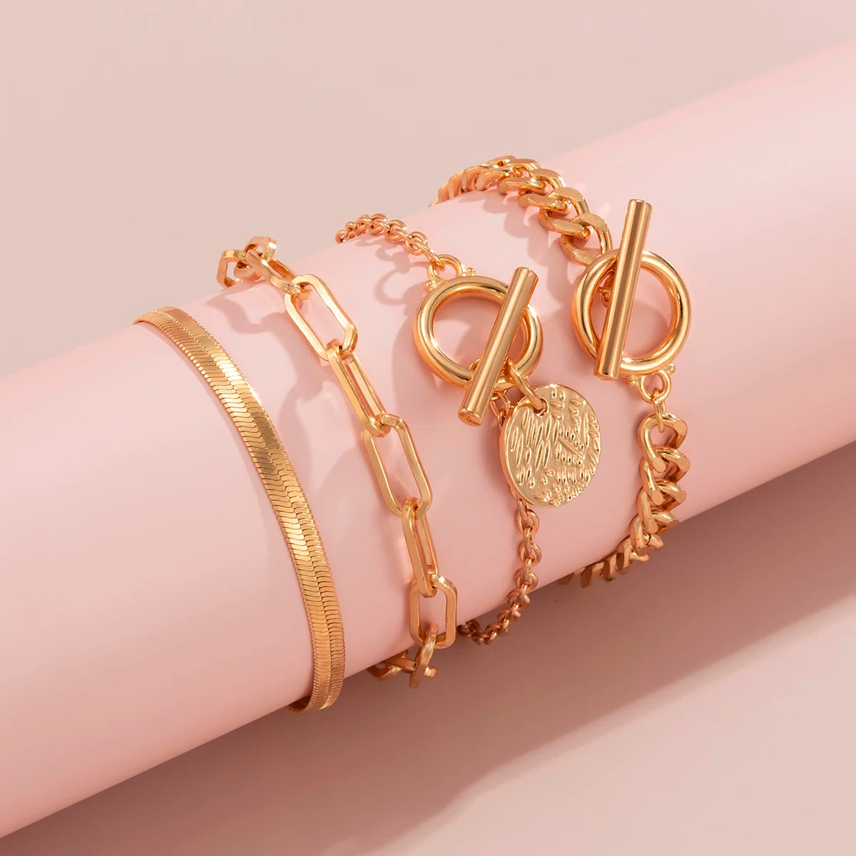 Braccialetto con ciondolo moneta con catena a maglia cubana Punk per donna a mano Vintage OT Buckle Snake Chain Charm Bangles coppia gioielli regalo