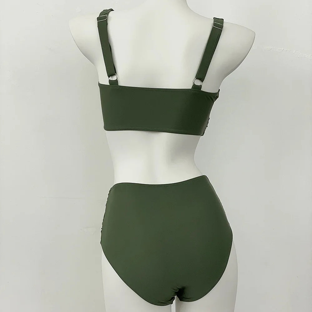 swimsuit ladies Women's High Waist  Bikini Sets Sporty Two Piece Swimsuits Solid Colors High Cut Bathing Suits Women Bikini Sets