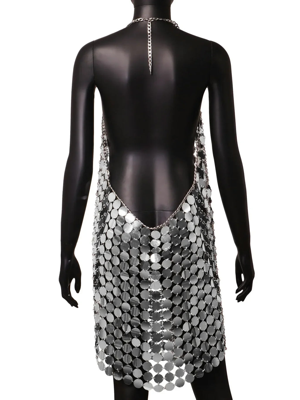 Mini abiti da donna alla moda senza maniche sexy senza schienale glitterato nero oro cotta di maglia con paillettes patchwork abito Diana Silver Disc