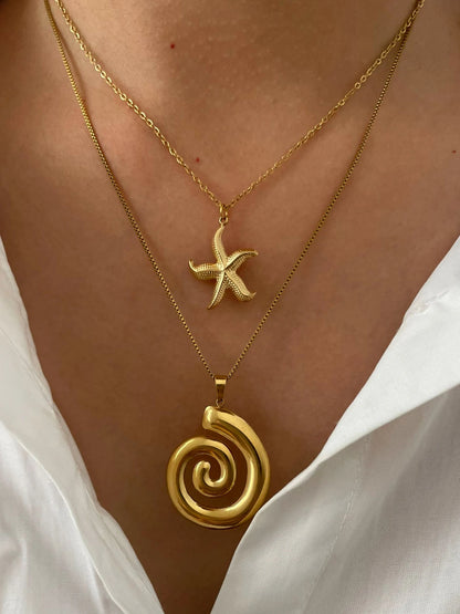 Peri'sbox New Fashion Starfish Hollow Vortex Collana con ciondolo a spirale per le donne Placcato oro 18 carati Appannamento Gioielli gratuiti Regali Estate