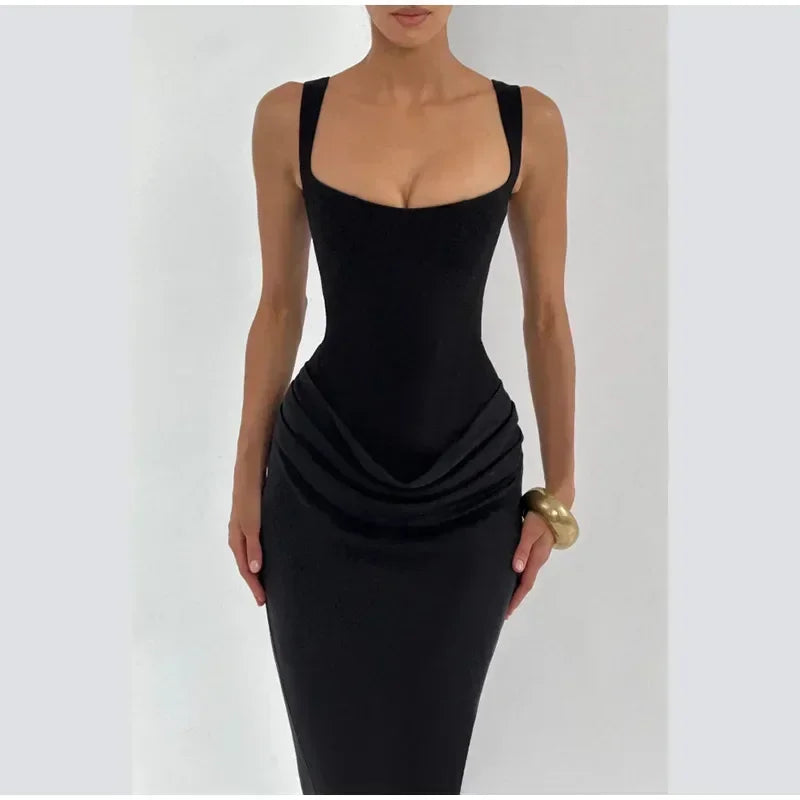 Mini abito da donna con scollo a V e scollo all'americana senza schienale Moda senza maniche a vita alta Abiti aderenti 2025 Nuova estate Lady Party Holiday Robes