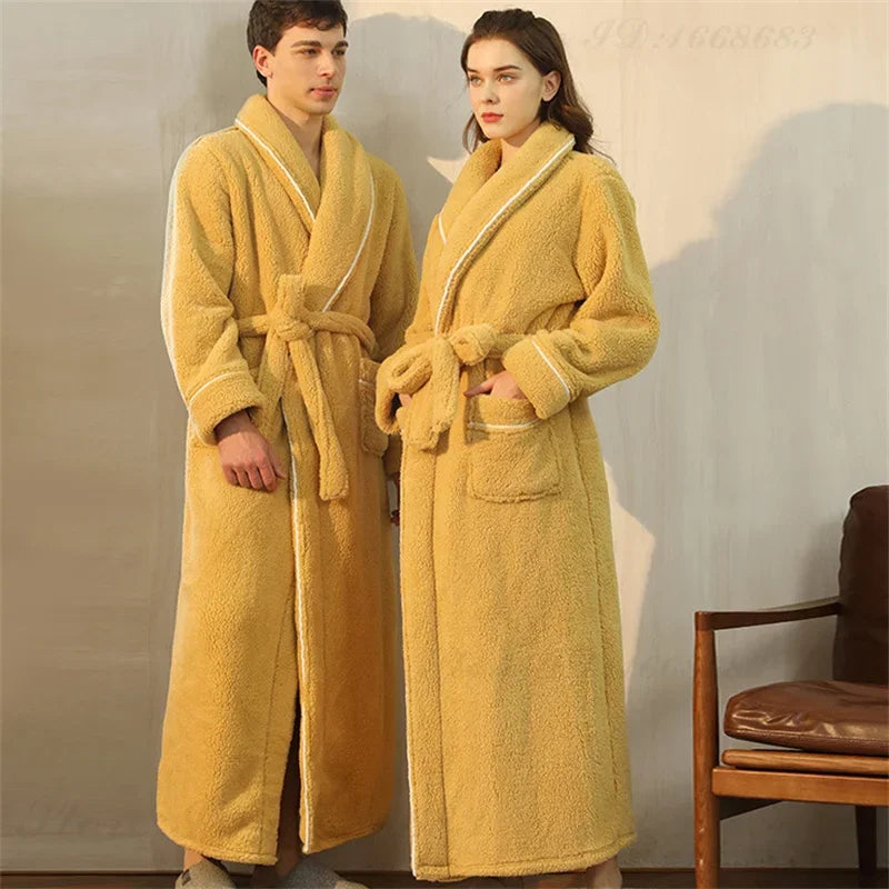 Autunno inverno caldo accappatoio abito casa vestiti addensare Coral Fleece coppia pigiameria abito lungo flanella allentata abbigliamento da salotto femminile