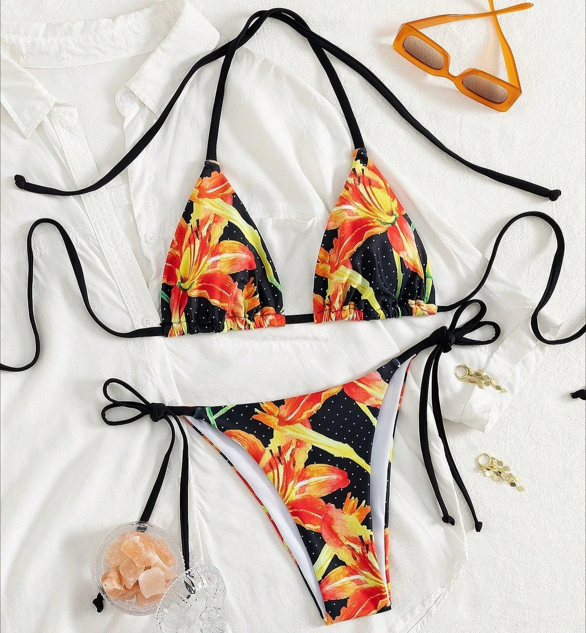 Sexy Blumen-Print Brasilianischer Bikini Damen Badeanzug Damen Bademode Zweiteiliges Bikini-Set Gepolsterter Badeanzug Schwimmanzug