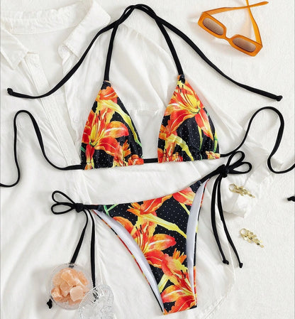 Sexy Blumen-Print Brasilianischer Bikini Damen Badeanzug Damen Bademode Zweiteiliges Bikini-Set Gepolsterter Badeanzug Schwimmanzug