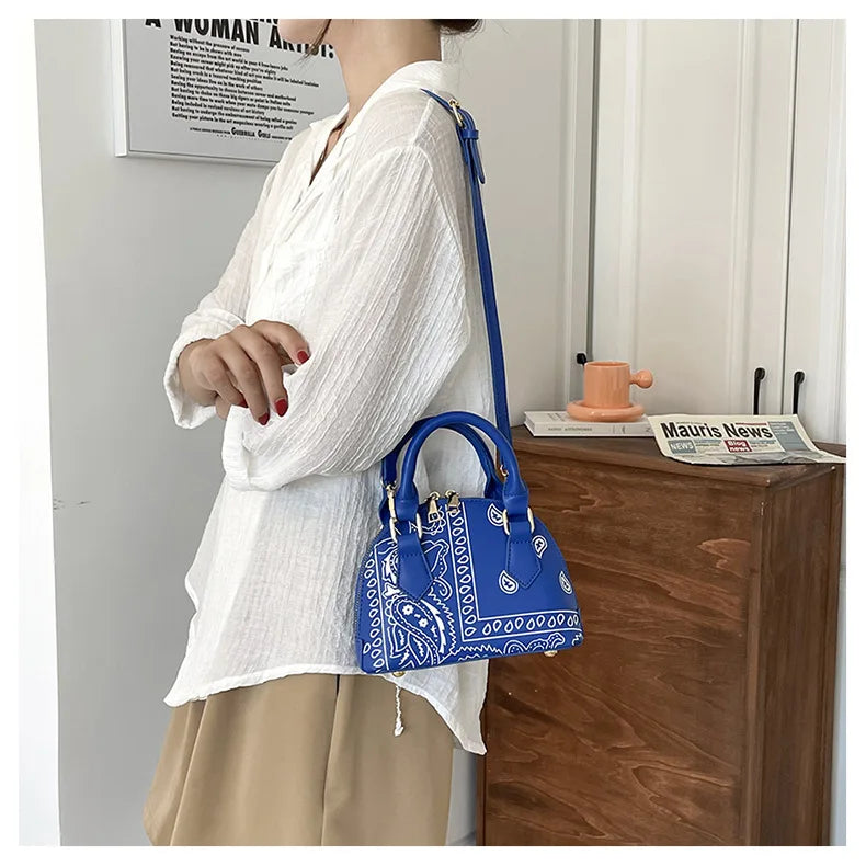 Borsa a conchiglia da donna in pelle PU retrò borsa a tracolla da donna con tracolla a fiori di anacardi estivi Set femminile borse a mano con manico piccolo