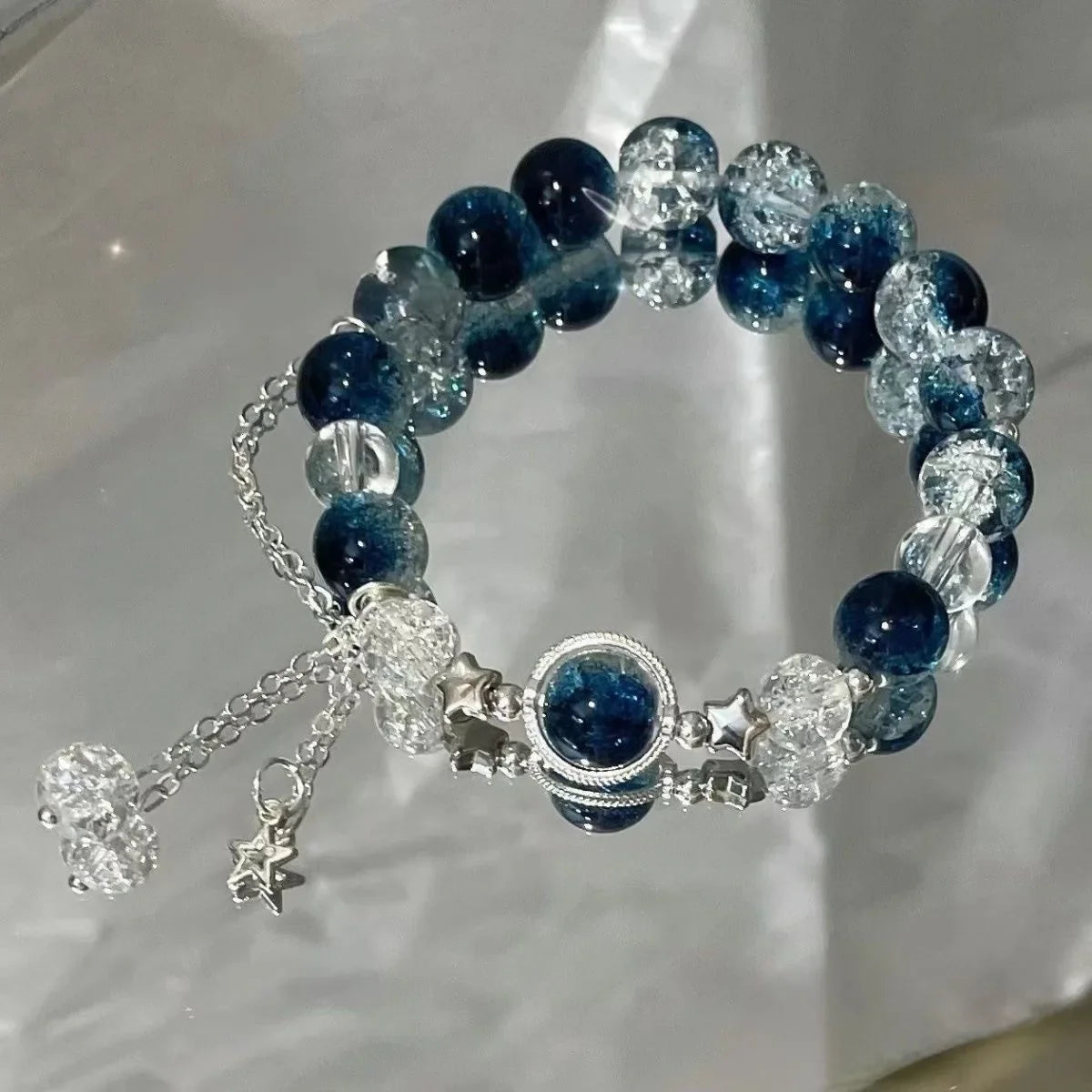 Opale Sea Blue Treasure Bracciale in cristallo al chiaro di luna Bracciale elastico di lusso leggero per ragazze Accessori per gioielli di moda da donna