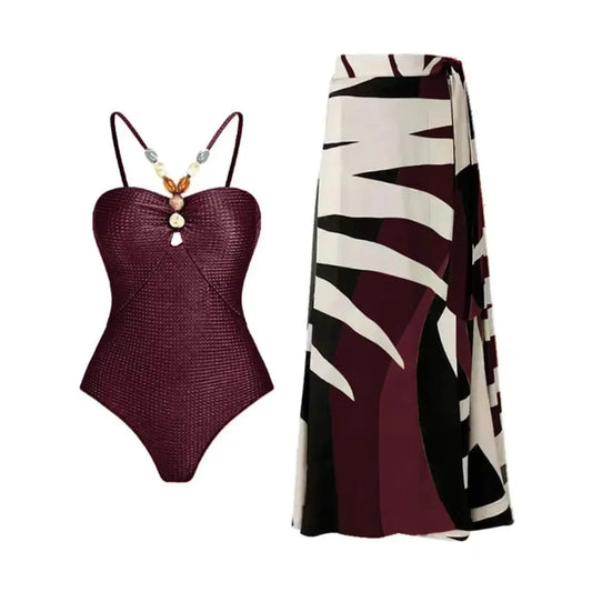 Printed One-Piece Bikini Set Women's Beachwear Tummy Covering Slimming Southeast Asian Sun Protection Style