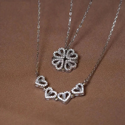 1pc a forma di cuore quadrifoglio ciondolo collana gioielli zircone donne amore catena clavicola regali apribile girocollo gioielli