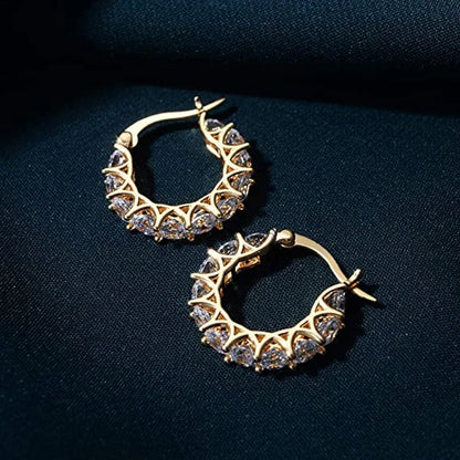Huitan Orecchini a cerchio da donna unici intarsiati con zirconi brillanti Accessori speciali alla moda Gioielli per la festa nuziale quotidiana