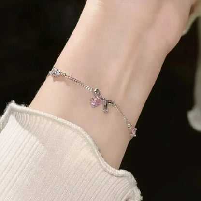 Braccialetti con fiori di ciliegio in cristallo rosa brillante per donne e ragazze, braccialetto con fiore a luna dolce e zirconi, gioielli estetici da festa