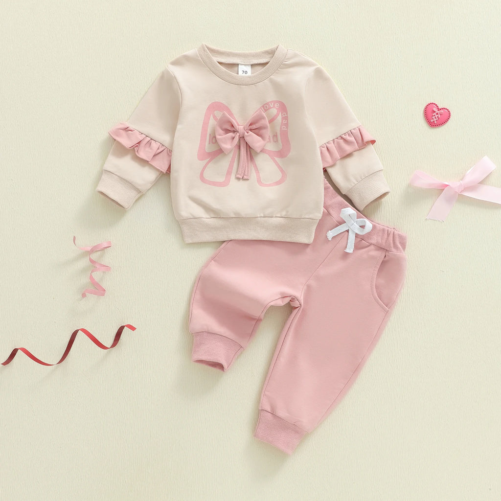 Citgeett Primavera Bambino Ragazza Autunno Abiti Fiocco Stampa Manica lunga Pullover con volant Pantaloni in vita elastica Set di vestiti