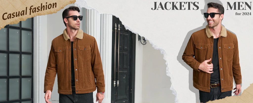 MAGCOMSEN Giacche di velluto a coste da uomo Giacca a vento in pile Sherpa vintage Cappotti invernali spessi e caldi Giacca di jeans casual multitasche