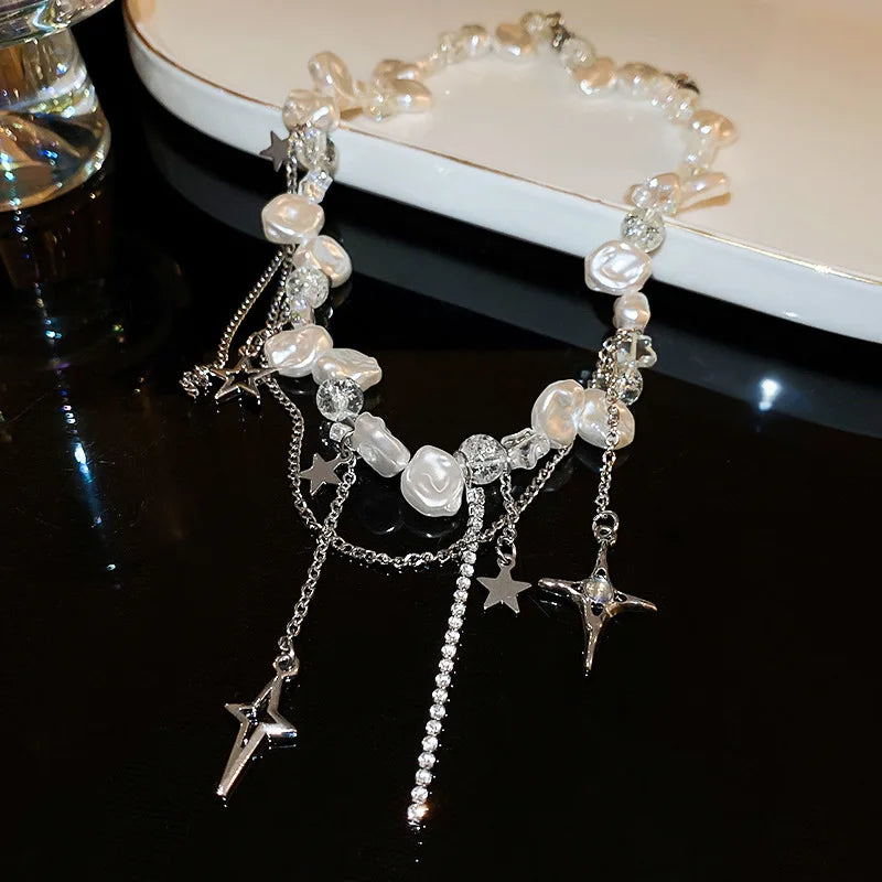 Collana scavata con paillettes a stella per donna Collana girocollo con nappe con strass intarsiati alla moda Accessori stile Y2k regalo