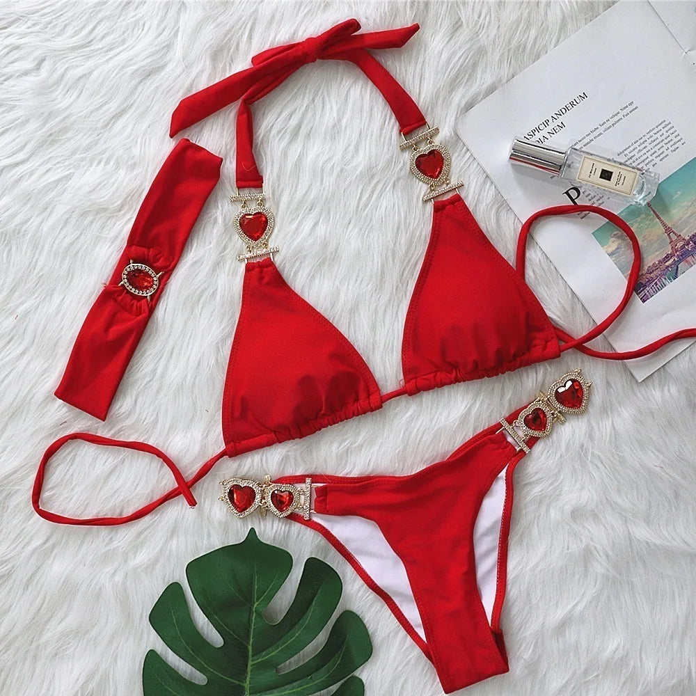 nuovo costume da bagno in due pezzi con strass 2026 cristallo di lusso perizoma Sexy perizoma Bikini Set costumi da bagno da donna costume da bagno Sexy da spiaggia