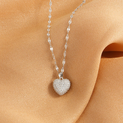Set con ciondolo a forma di cuore con zirconi, temperamento femminile, collana in acciaio inossidabile placcato oro, regali di gioielli per feste di nozze