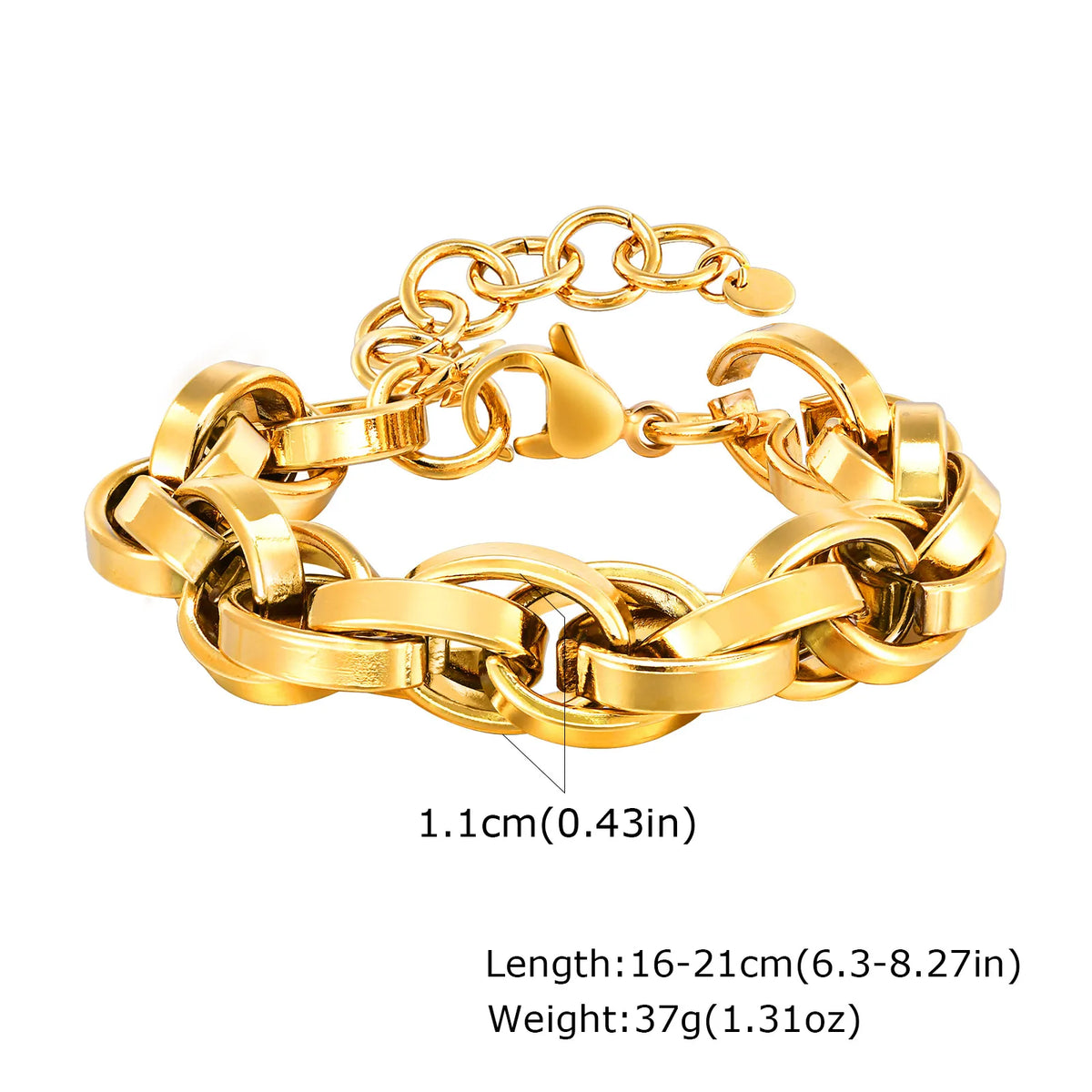 Braccialetti a ginocchiera robusti e audace da donna, bracciale a catena a maglie con fibbia OT in acciaio inossidabile placcato oro senza appannamento