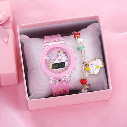 Simpatici orologi per ragazze unicorno con cinturino in silicone con cinturino in silicone Flash Light Orologio per bambini Orologio da donna reloj infantil Relogio Feminino