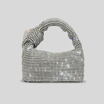 Borse da sera con nodo con strass con manico Borsa con manico superiore in cristallo argento per borse da donna e borsette Borsa di design di lusso