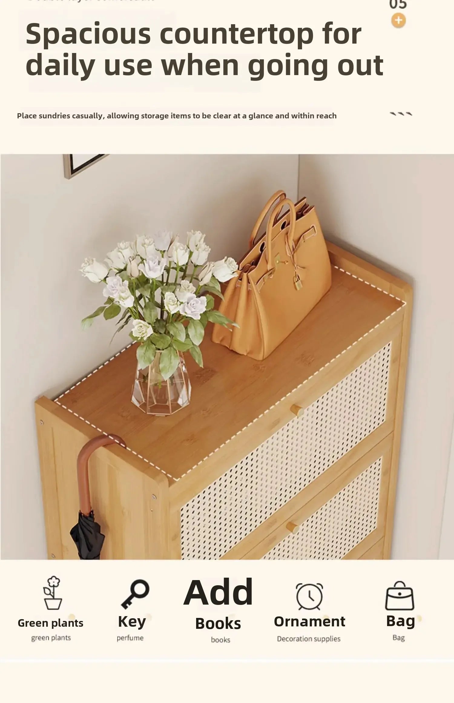 Bamboo Multi-layer Shoes Organization Rattan Flip Shoe Rack Living Room Against The Wall Boot Shelf Versatile Storage Cabinet