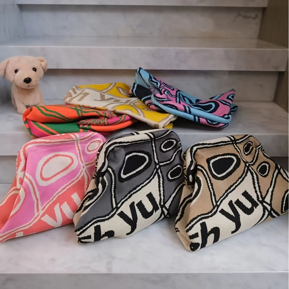 Borsa con clip lavorata a maglia alla moda versatile di grande capacità adatta per borse portaoggetti Nuova pochette modello di fascia alta