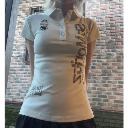 Y2k Crop Top Punk Graphic T-shirt Street Hot Girl 2000s Vestiti Sweet Slim Tees Harajuku Summer Women's Top Camicia gotica emo