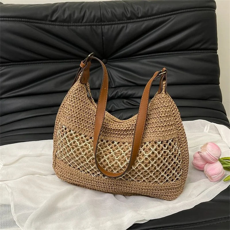 Borsa a Spalla da Donna con Tracolla Regolabile, Borsa da Viaggio in Paglia Intrecciata, Borsa a Mano alla Moda, Borsa Estiva Quotidiana da Donna