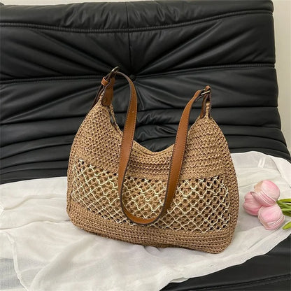 Borsa a Spalla da Donna con Tracolla Regolabile, Borsa da Viaggio in Paglia Intrecciata, Borsa a Mano alla Moda, Borsa Estiva Quotidiana da Donna