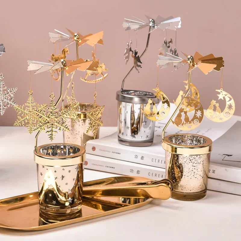 Portacandele rotante a caldo Candeliere Decorazione della casa Ognissanti Regalo di Natale Decorazioni per la stanza delle feste Portacandele a carosello