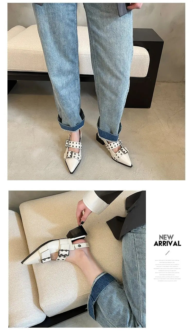2023 Damen Sommersandalen Damen Ballerinas Spitznieten Einzelne Schuhe Plateau Damen Sandalen zapatos de mujer Trend