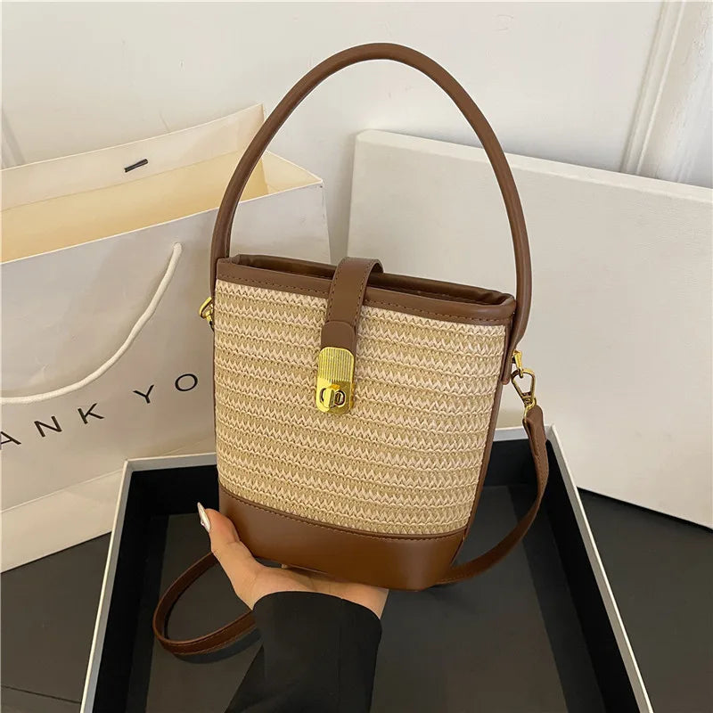 Tendenze moda donna borsa a secchiello di paglia donna estate borse a tracolla tessute a mano borsa per la spesa da donna nuove borse da spiaggia borse