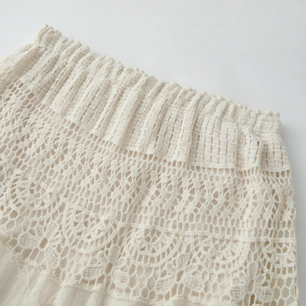 Yiiciovy Gonne da spiaggia a fiori in pizzo estivo Gonna lunga a trapezio da donna Gonna lunga Boho all'uncinetto fluida per abiti da vacanza al mare