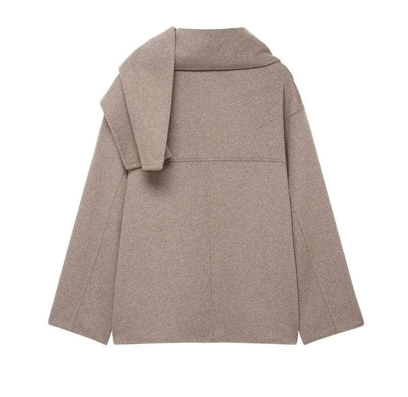 Cappotto da Donna 2026 Nuova Giacca Corta Invernale Autunnale alla Moda con Sciarpa Decorativa, Capispalla Elegante e Chic per Signora