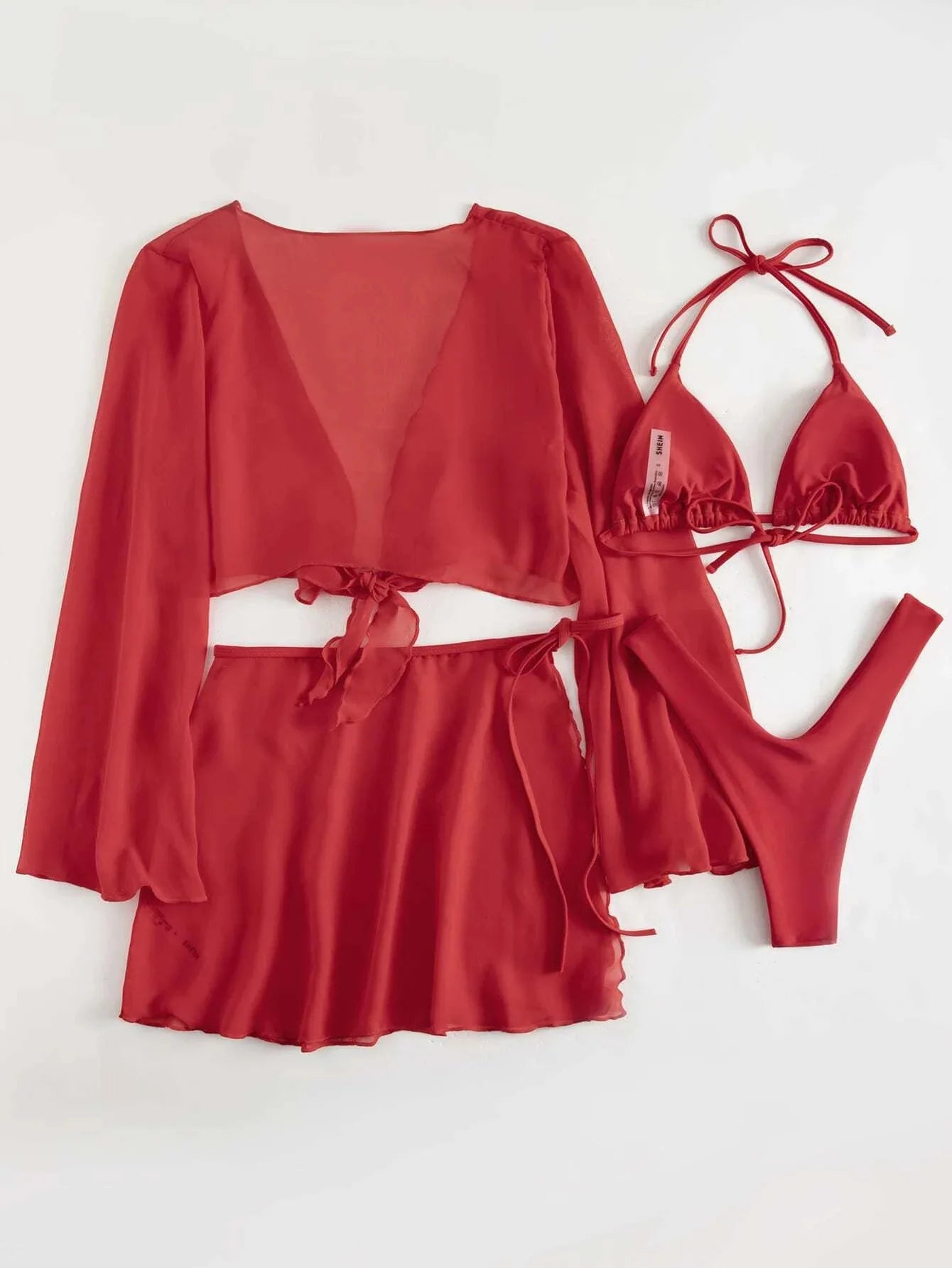 4 pezzi con pareo in rete copricostume bikini a maniche lunghe costume da bagno femminile costumi da bagno donna costume da bagno bikini a quattro pezzi costumi da bagno