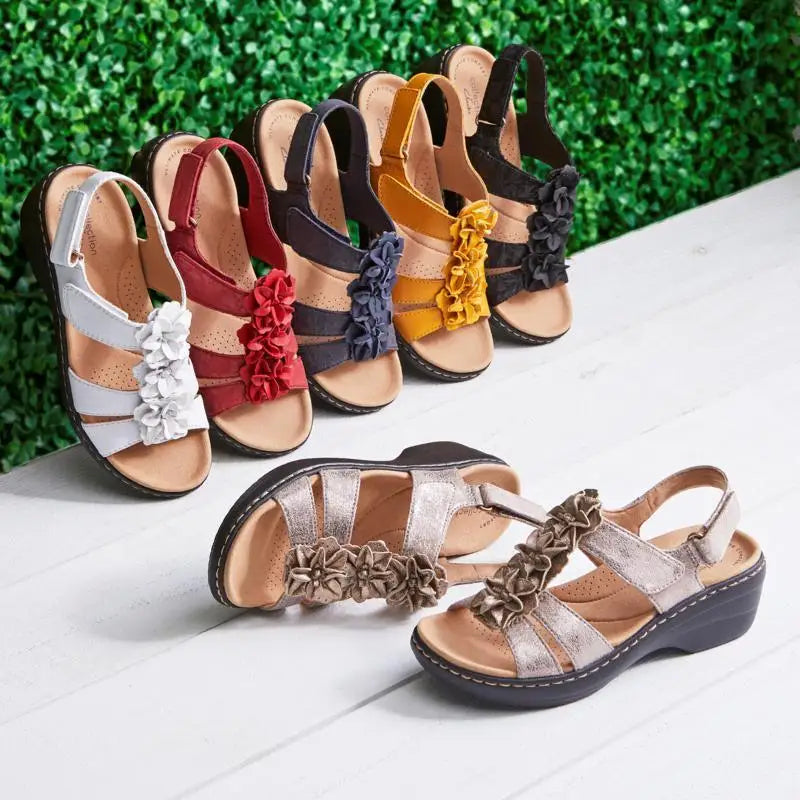 Nuovi Sandali Estivi 2026 da Donna con Zeppa Floreale, Scarpe Ortopediche Retrò Stile Romano, Comode e Casual con Punta Aperta
