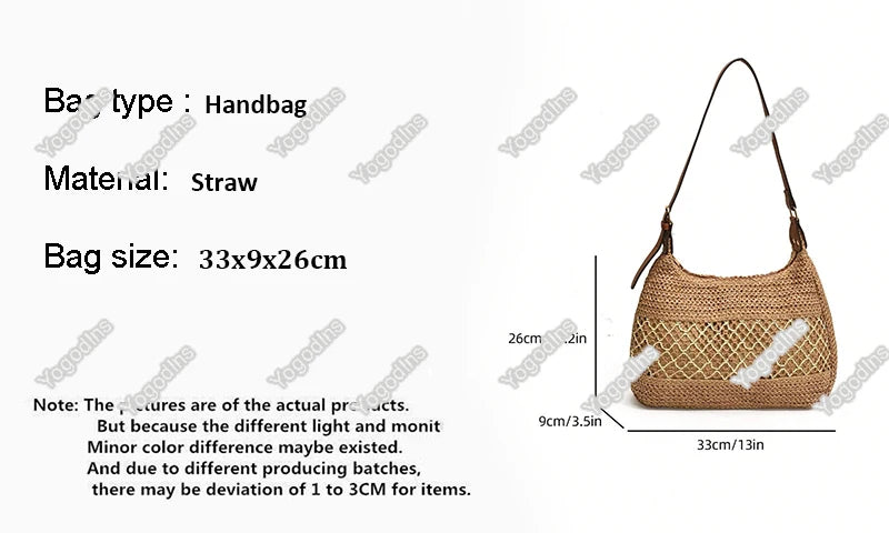 Borsa a Spalla da Donna con Tracolla Regolabile, Borsa da Viaggio in Paglia Intrecciata, Borsa a Mano alla Moda, Borsa Estiva Quotidiana da Donna