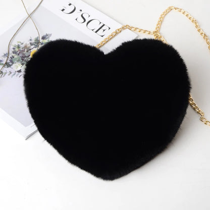 Borse a forma di cuore da donna alla moda Borse a tracolla in pelliccia sintetica carina Borsa a tracolla a catena in morbida peluche da donna Shopper Totes