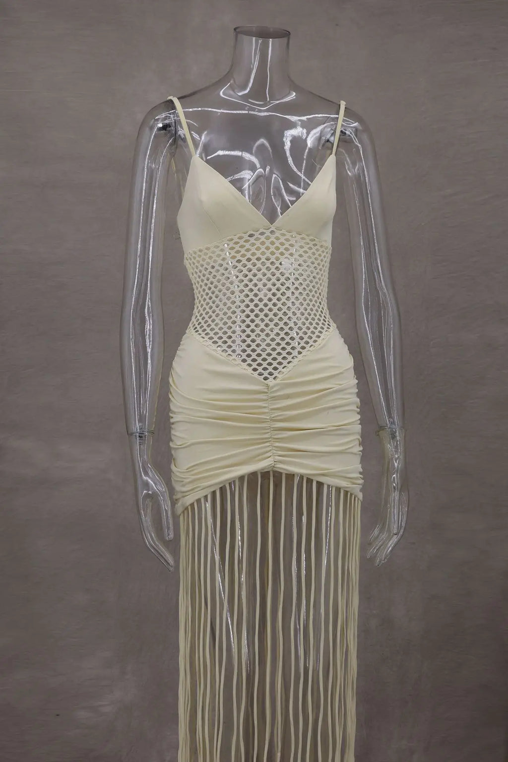 Abito con fionda con giunture sull'orlo con nappa Abito da donna sexy con vita scava fuori Abiti aderenti pieghettati elasticizzati Abito da spiaggia estivo solido femminile