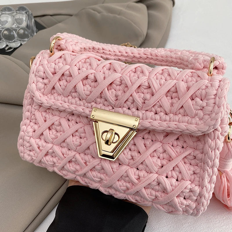 Borsa a Mano da Donna in Maglia Uncinetto, Borsa a Spalla Artigianale in Filato Intrecciato, Borsa Grande Capacità per Spiaggia, Vacanze Estive, Shopping e Viaggi