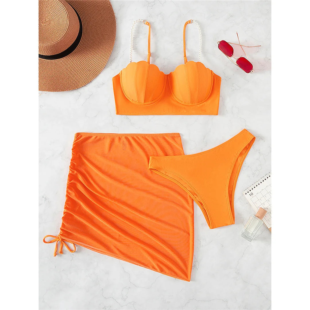 S - XL perle Bikini Push Up costume da bagno donna costumi da bagno donna Bikini a tre pezzi con reggiseno coppa bagnante costume da bagno Swim V4302
