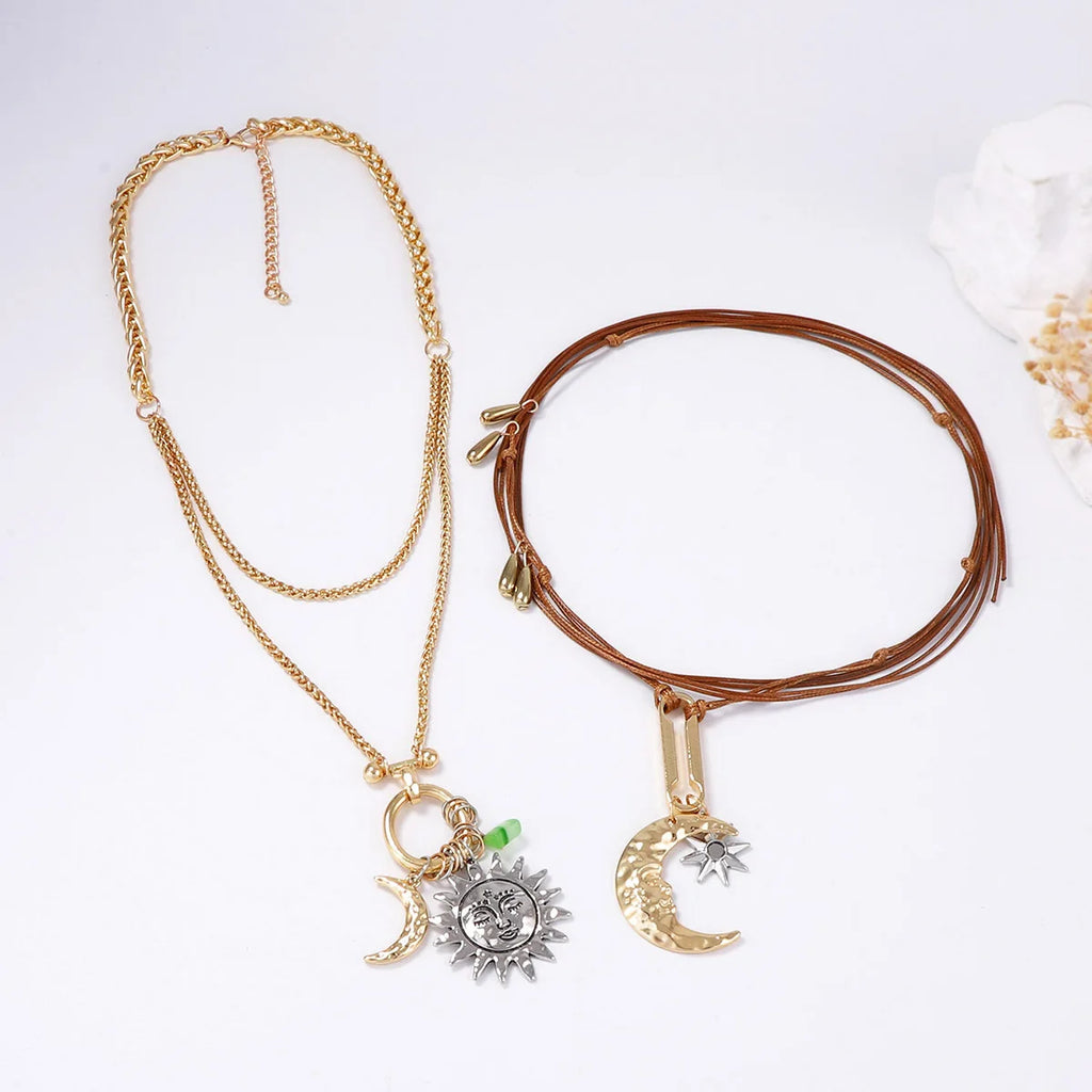 ZAA Women‘s Jewelry Sun&Moon Pendant Necklaces Vintage Ethnic Style Statement Jewelry Neck Accessories