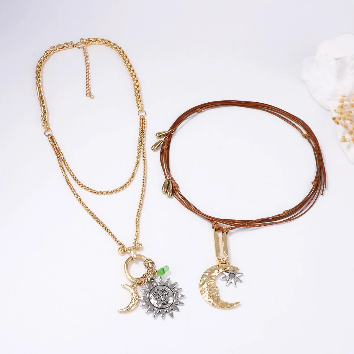 ZAA Damen Schmuck Sonne&Mond Anhänger Halsketten Vintage Ethno-Stil Statement-Schmuck Hals-Accessoires
