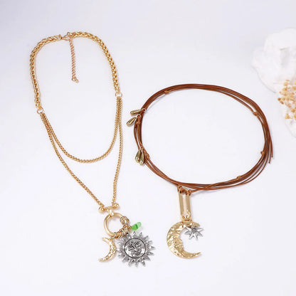 ZAA Damen Schmuck Sonne&Mond Anhänger Halsketten Vintage Ethno-Stil Statement-Schmuck Hals-Accessoires