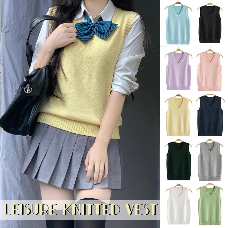 Stile Preppy Adolescente Scuola Ragazze Uniforme Maglioni senza maniche Gilet lavorato a maglia Studenti Y2K Lolita Pullover Gilet Donna JK Top