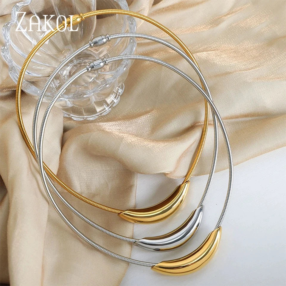 ZAKOL Collare a catena con osso di serpente in tubo di metallo dal design alla moda francese per donna Uomo Personalità Girocollo in acciaio inossidabile Gioielli per feste