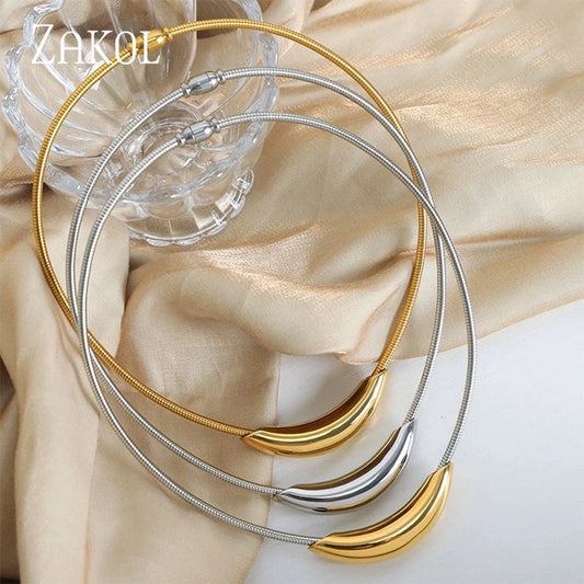 ZAKOL Collare a catena con osso di serpente in tubo di metallo dal design alla moda francese per donna Uomo Personalità Girocollo in acciaio inossidabile Gioielli per feste