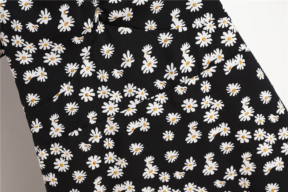 Mini abiti da donna Moda estiva Abiti femminili Stampa Abiti in chiffon floreale Abito casual con maniche corte a pieghe arricciate
