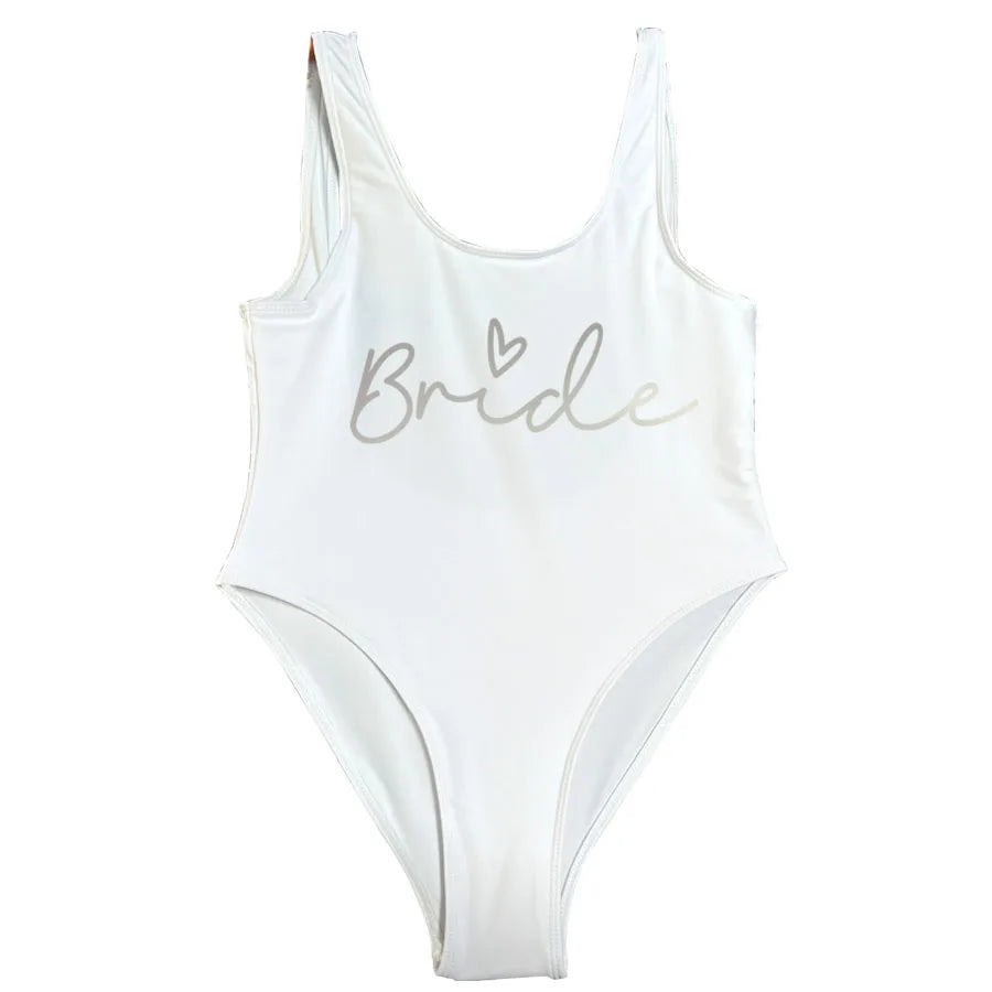 S-3XL Maillot de bain blanc une pièce Équipe de la mariée Maillot de bain de fête de célibataire pour femme Maillot de bain de poule Maillot de bain de piscine