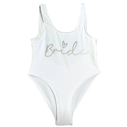 S-3XL Maillot de bain blanc une pièce Équipe de la mariée Maillot de bain de fête de célibataire pour femme Maillot de bain de poule Maillot de bain de piscine