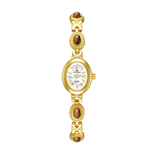 Orologio da donna Bracciale in giada naturale Vintage piccolo quadrante ovale Orologi retrò in oro Orologi da polso al quarzo da donna di marca di lusso Orologio regalo